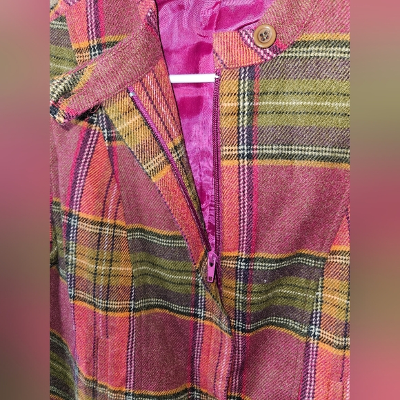 Vintage Y2K Newport News Wool Blend Multicolor Plaid Women's Zip Up Blazer | 6 - Picture 5 of 7